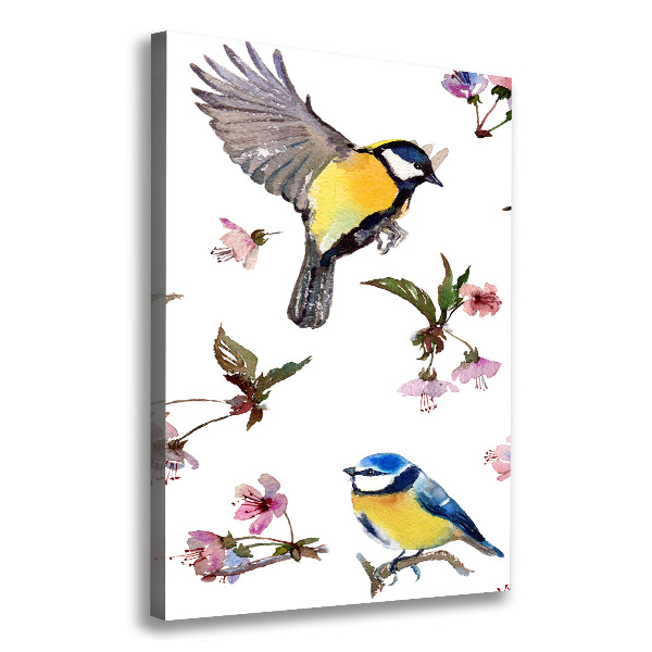 Verticaal canvasschilderij Vogels en bloemen