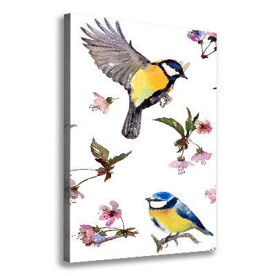 Verticaal canvasschilderij Vogels en bloemen