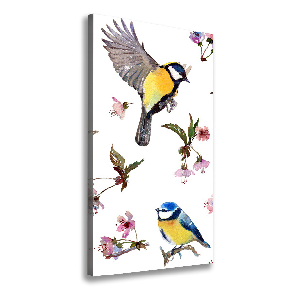 Verticaal canvasschilderij Vogels en bloemen