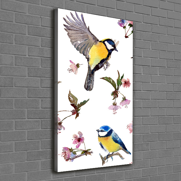 Verticaal canvasschilderij Vogels en bloemen