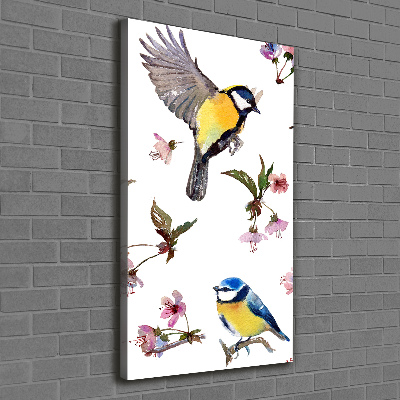 Verticaal canvasschilderij Vogels en bloemen