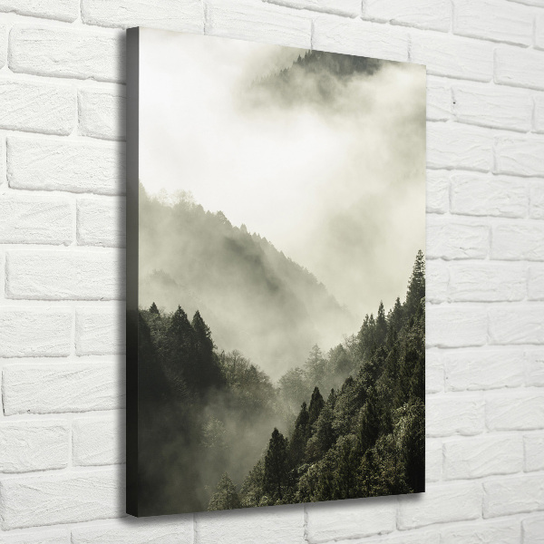 Verticaal schilderij op canvas Mist boven het bos