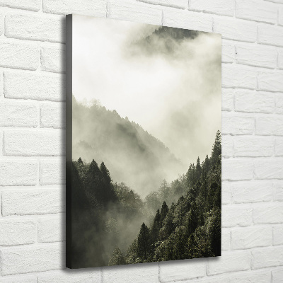 Verticaal schilderij op canvas Mist boven het bos