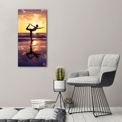 Verticaal schilderij op canvas Yoga op het strand