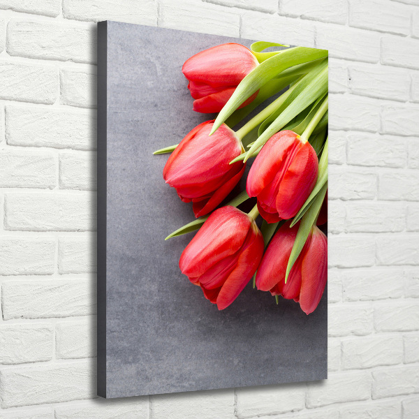 Verticaal canvasschilderij Rode tulpen