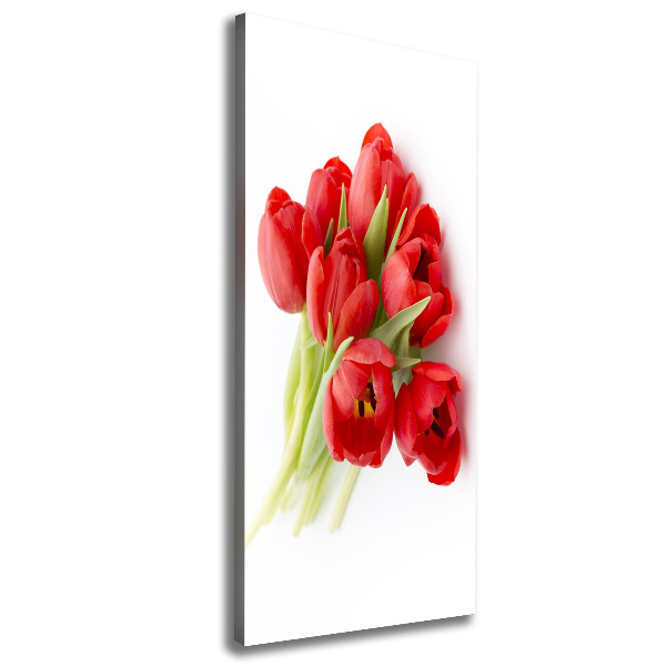 Verticaal schilderij op canvas Rode tulpen