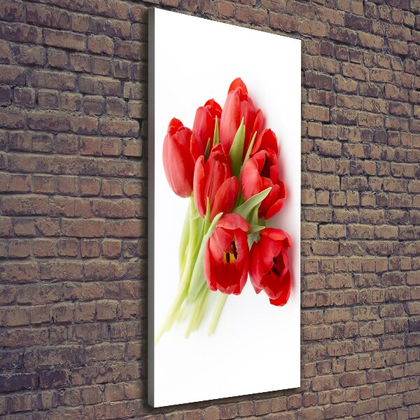 Verticaal schilderij op canvas Rode tulpen