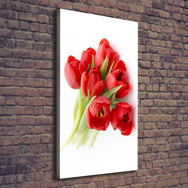 Verticaal schilderij op canvas Rode tulpen