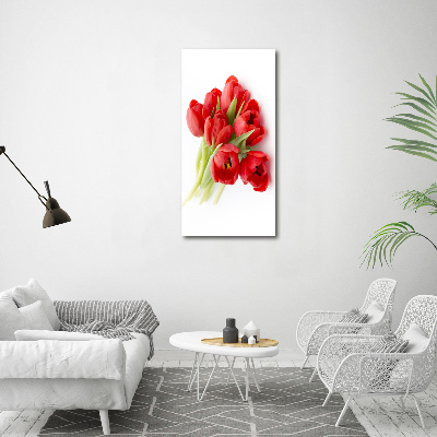 Verticaal schilderij op canvas Rode tulpen