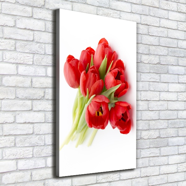 Verticaal schilderij op canvas Rode tulpen