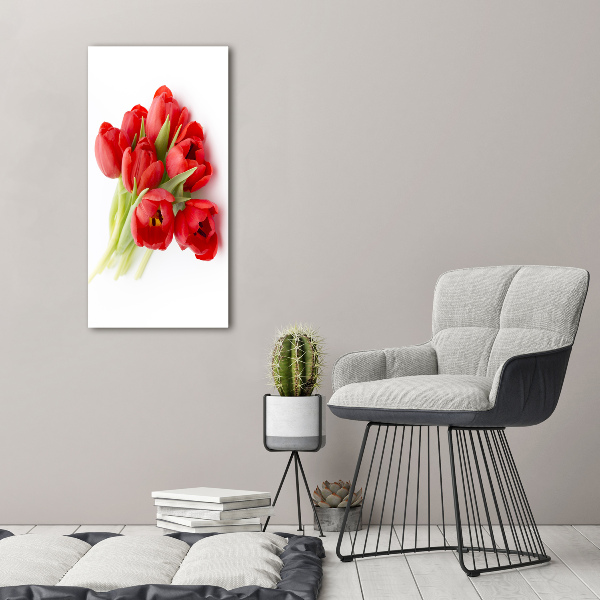 Verticaal schilderij op canvas Rode tulpen