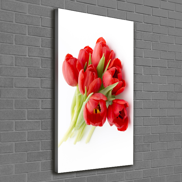 Verticaal schilderij op canvas Rode tulpen