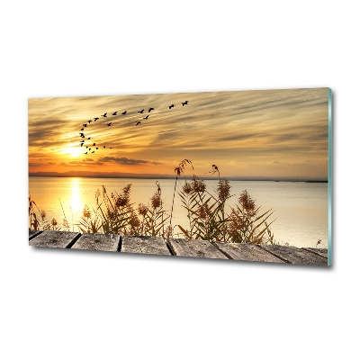 Glazen schilderij Steiger aan het meer