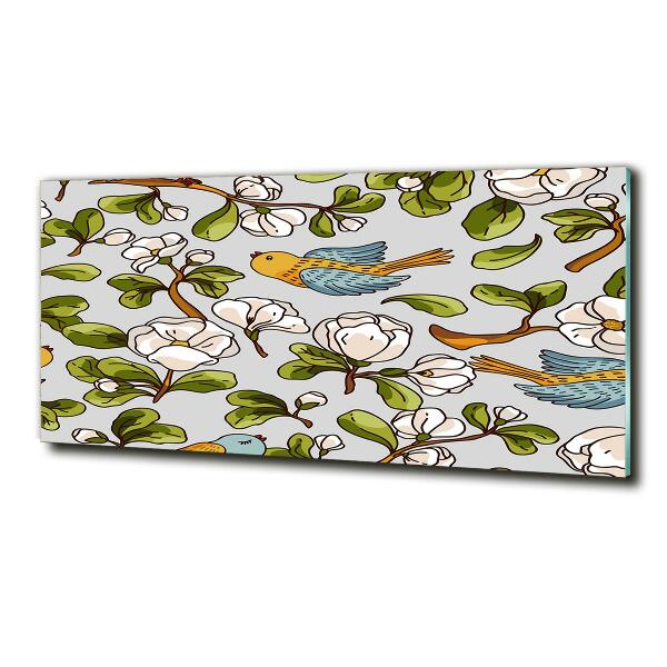 Foto schilderij op glas Bloemen en vogels