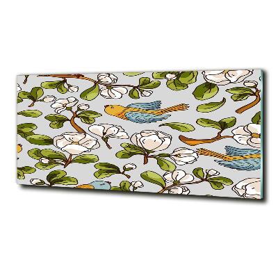 Foto schilderij op glas Bloemen en vogels