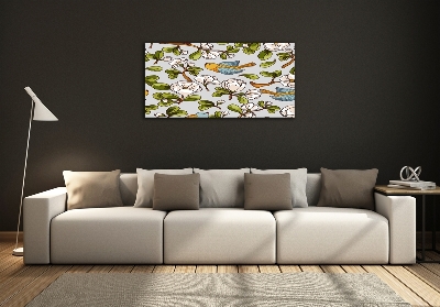 Foto schilderij op glas Bloemen en vogels