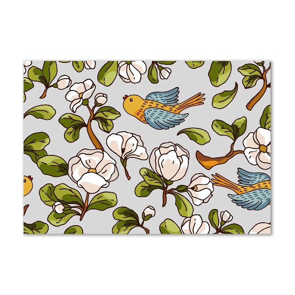 Foto schilderij op glas Bloemen en vogels