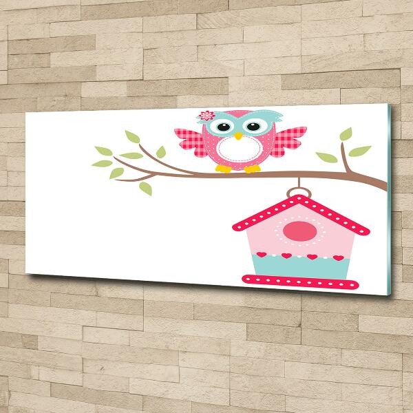 Schilderij op glas Uil op een tak