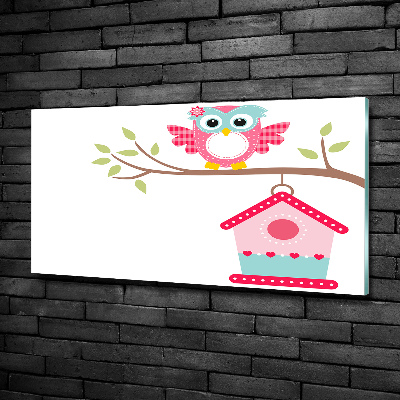 Schilderij op glas Uil op een tak