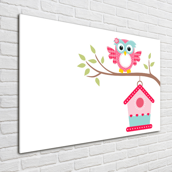 Schilderij op glas Uil op een tak