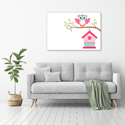 Schilderij op glas Uil op een tak