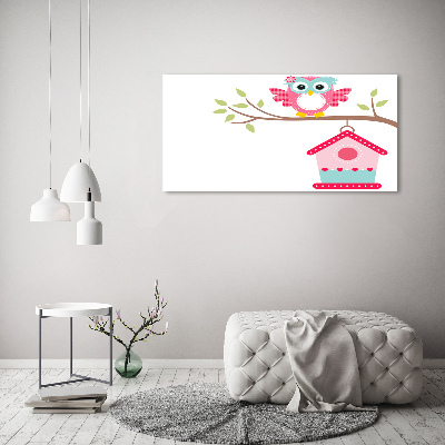 Schilderij op glas Uil op een tak