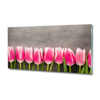 Glazen schilderij Roze tulpen
