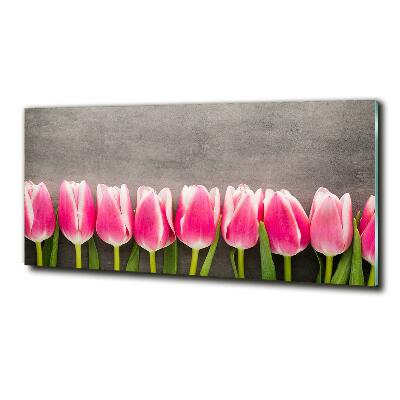 Glazen schilderij Roze tulpen