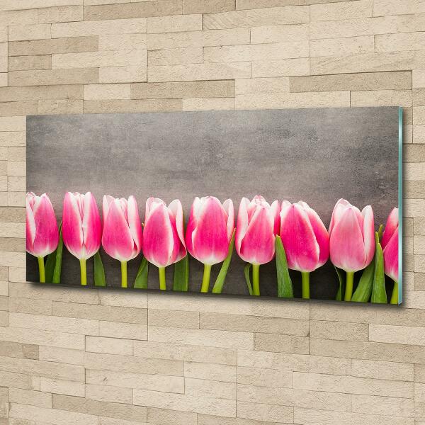 Glazen schilderij Roze tulpen