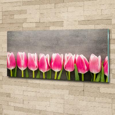 Glazen schilderij Roze tulpen