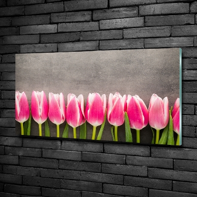 Glazen schilderij Roze tulpen