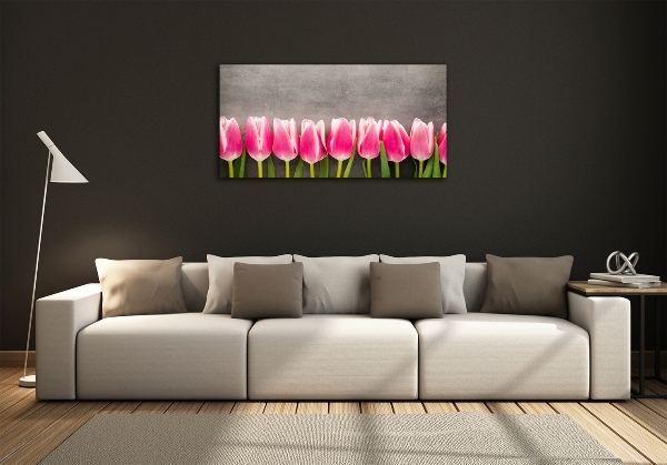 Glazen schilderij Roze tulpen