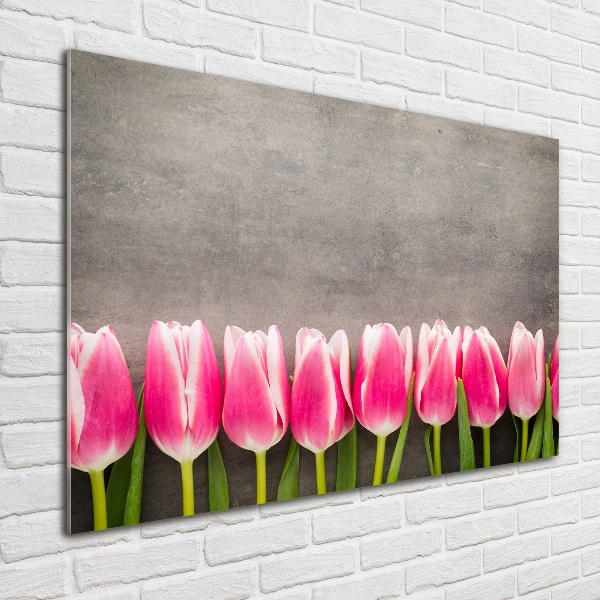 Glazen schilderij Roze tulpen