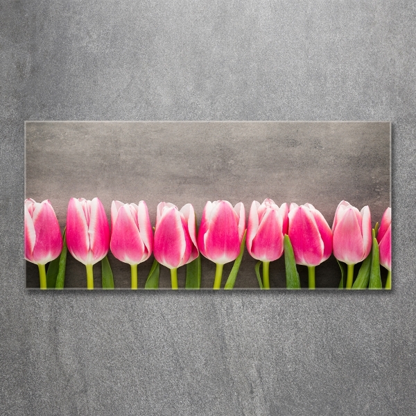 Glazen schilderij Roze tulpen
