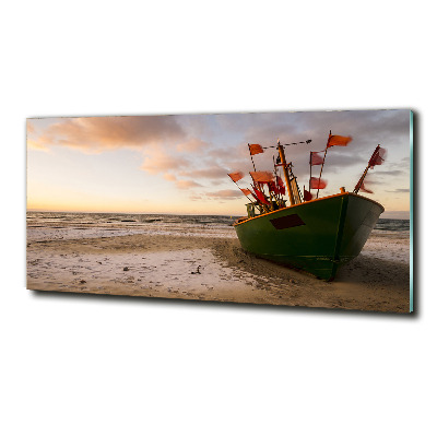 Foto schilderij op glas Vissersboot strand