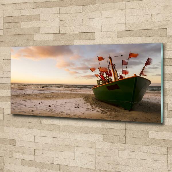 Foto schilderij op glas Vissersboot strand