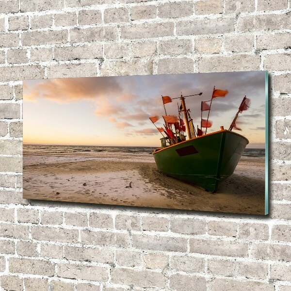 Foto schilderij op glas Vissersboot strand