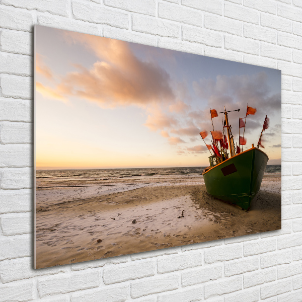 Foto schilderij op glas Vissersboot strand