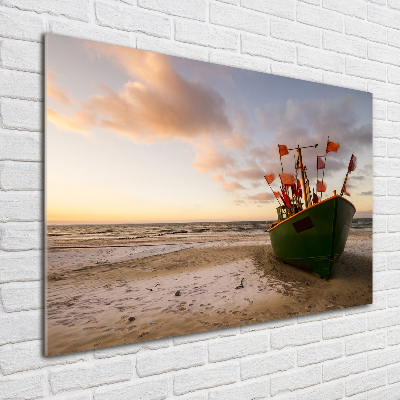 Foto schilderij op glas Vissersboot strand
