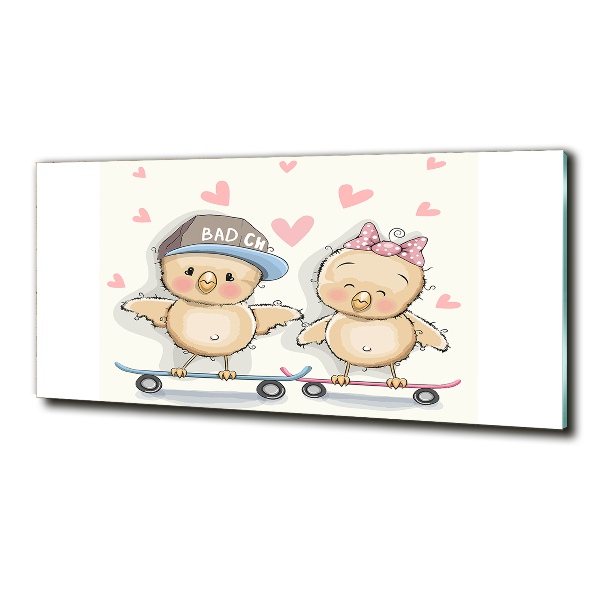 Schilderij glas Vogels op een skateboard