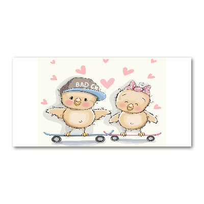 Schilderij glas Vogels op een skateboard