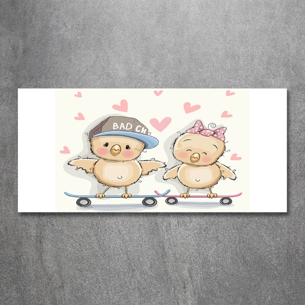 Schilderij glas Vogels op een skateboard