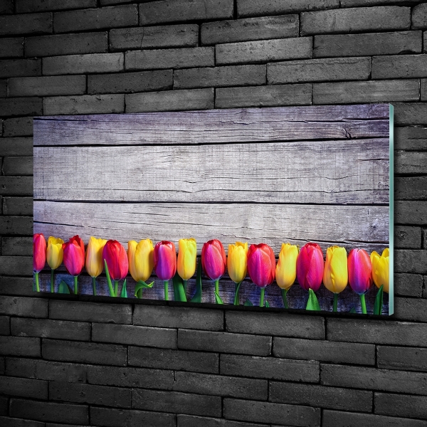 Foto schilderij op glas Tulpen op hout
