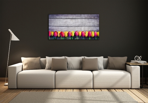 Foto schilderij op glas Tulpen op hout