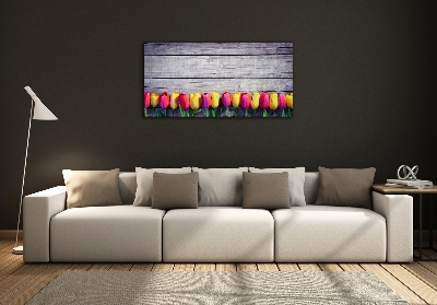 Foto schilderij op glas Tulpen op hout