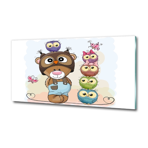 Glazen schilderij Teddybeer en uilen