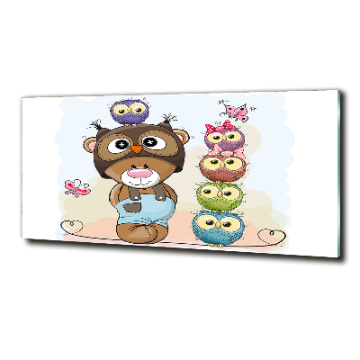 Glazen schilderij Teddybeer en uilen