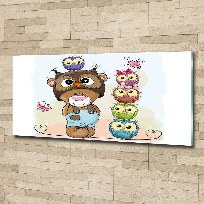 Glazen schilderij Teddybeer en uilen