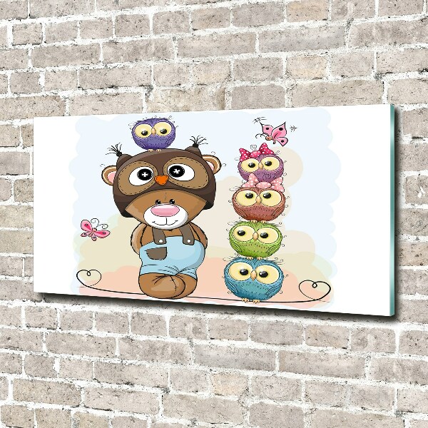 Glazen schilderij Teddybeer en uilen