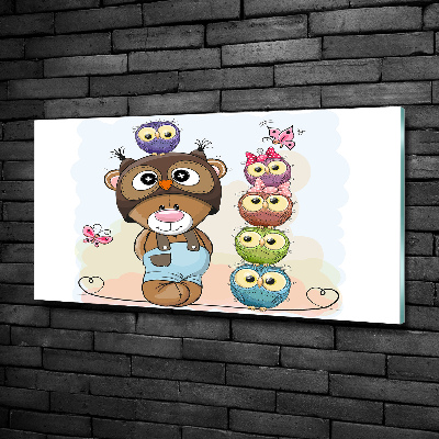 Glazen schilderij Teddybeer en uilen